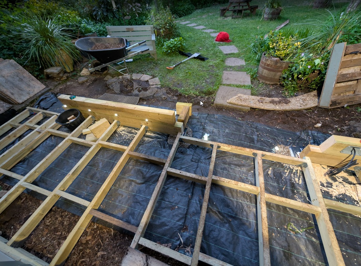 Outbuilding deck & lighting installation stage 2